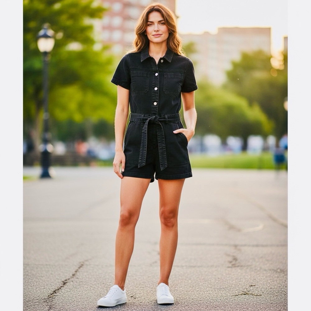 GAP Black Short Sleeve Romper